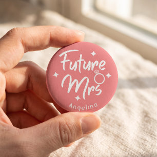 Badge Rond 5 Cm Rose Calligraphique Future Mrs Bouton Personnalisé