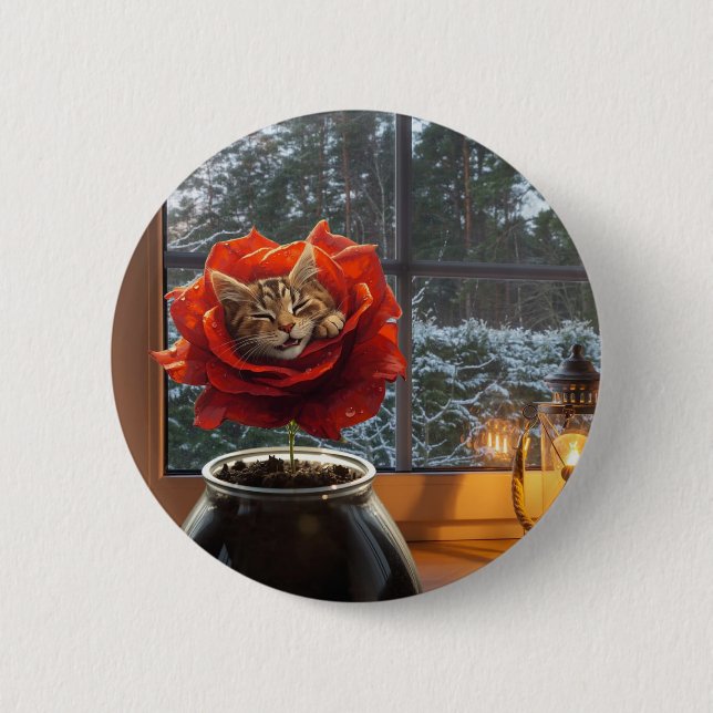 Badge Rond 5 Cm Rose Cat Dream  (Devant)