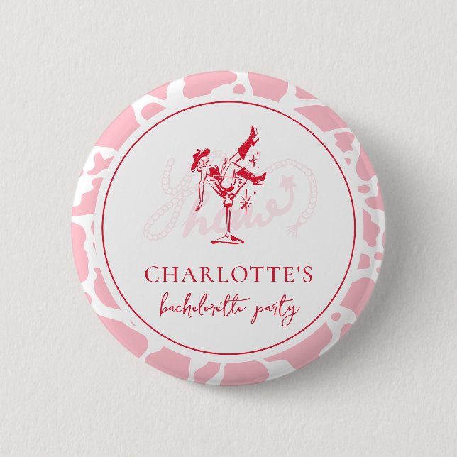 Badge Rond 5 Cm Rose Chaud Enterrement de Vie de Jeune Fille Weste (Devant)
