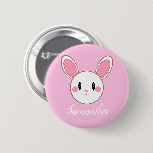 Badge Rond 5 Cm Rose Chic Moderne Cute Fluffé Lapin Lapin