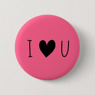 Badge Rond 5 Cm Rose clair "je t'aime" coeur noir