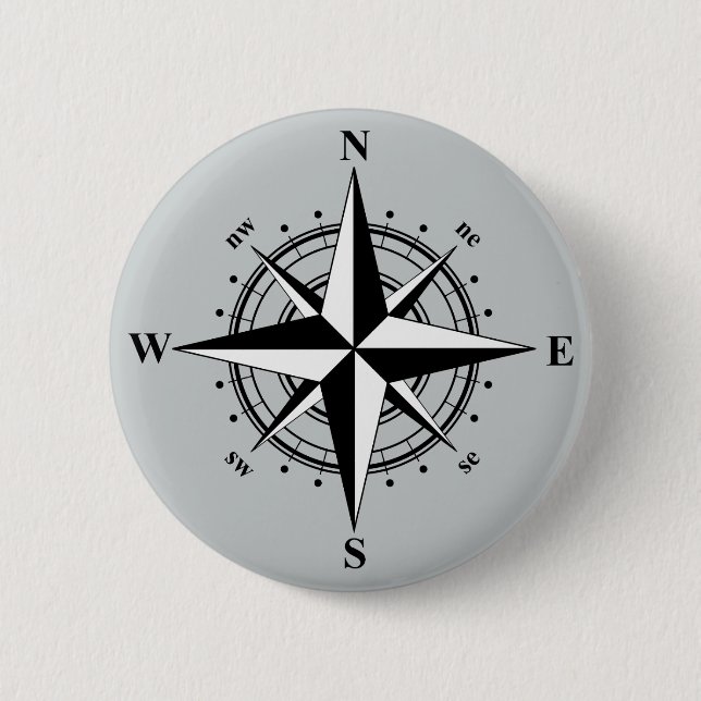 Badge Rond 5 Cm Rose Compass noir et blanc (Devant)