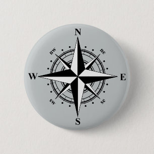 Badge Rond 5 Cm Rose Compass noir et blanc