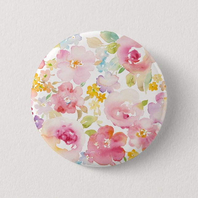 Badge Rond 5 Cm Rose d'aquarelle du milieu de l'été | floral (Devant)