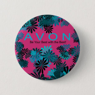 Badge Rond 5 Cm Rose d'AVON et bouton de motivation bleu