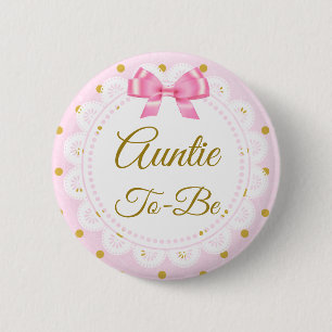 Badge Rond 5 Cm Rose de baby shower de tante To Be et bouton d'or