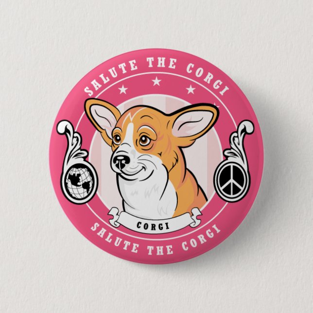 Badge Rond 5 Cm Rose de bouton mignon de corgi (Devant)