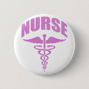 Badge Rond 5 Cm Rose de caducée d'infirmière