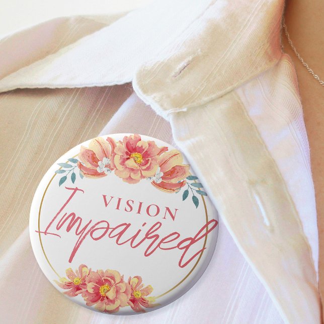Badge Rond 5 Cm Rose de pêche feminine Vue florale Imparée (Feminine Peach Rose Floral Script Vision Impared Button)
