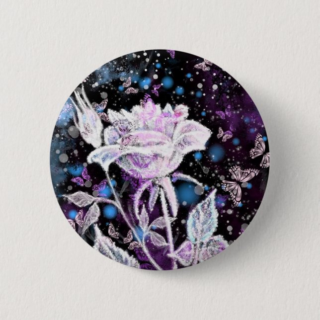 Badge Rond 5 Cm Rose d'hiver et papillons - Belle (Devant)