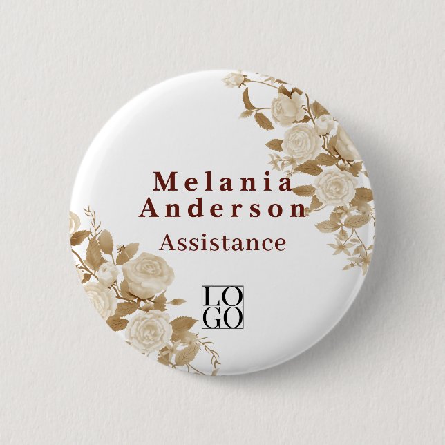 Badge Rond 5 Cm Rose Élégante Blanche (Devant)