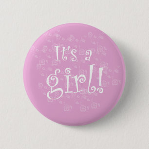 Badge Rond 5 Cm Rose et blanc c'est une fille
