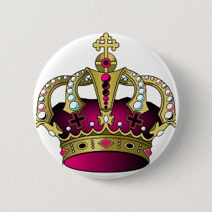 Badge Rond 5 Cm Rose et couronne d'or