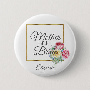 Badge Rond 5 Cm Rose et jaune floral mère de la mariée