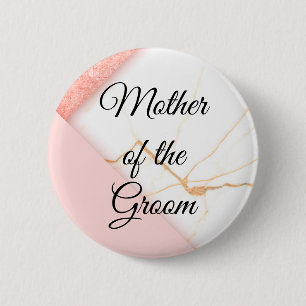 Badge Rond 5 Cm Rose et Marbre Doré Moderne pour le Père du Marié