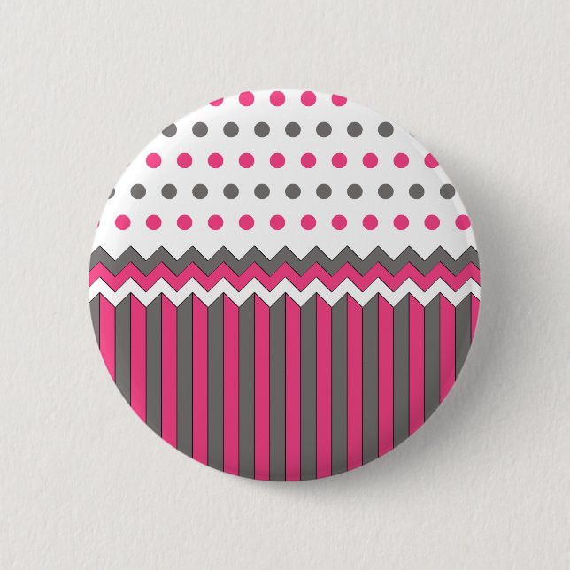 Badge Rond 5 Cm Rose et motif gris (Devant)