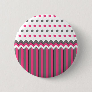Badge Rond 5 Cm Rose et motif gris