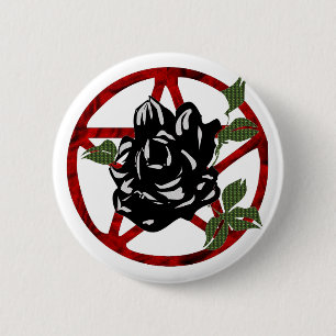 Badge Rond 5 Cm Rose et pentagone étoilé de noir