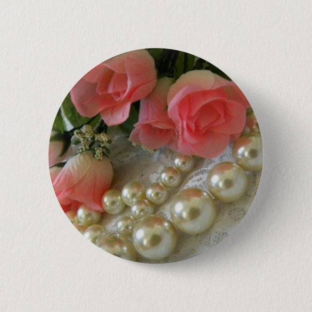 Badge Rond 5 Cm Rose et perles (Devant)
