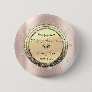 Badge Rond 5 Cm Rose Gold Confettis Diamantés Anniversaire de Mari