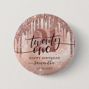 Badge Rond 5 Cm Rose Gold Faux Parties scintillant & Foil 21e anni