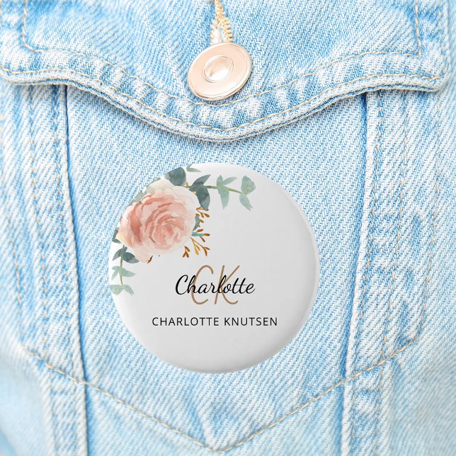 Badge Rond 5 Cm Rose gold rose floreale eucalyptus remerciements (Créateur téléchargé)