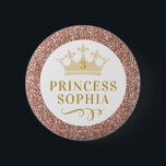 Badge Rond 5 Cm Rose Gold Rose Parties scintillant Princesse Anniv<br><div class="desc">Bouton de couronne rose brillant avec nom personnalisé pour la fille d'anniversaire spéciale,  fonctionne également comme une adorable faveur personnalisée pour chaque invité de fête! Coordination des fournitures de princess partie disponibles dans la boutique de graphiste papier.</div>