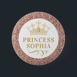 Badge Rond 5 Cm Rose Gold Rose Parties scintillant Princesse Anniv<br><div class="desc">Bouton de couronne rose brillant avec nom personnalisé pour la fille d'anniversaire spéciale,  fonctionne également comme une adorable faveur personnalisée pour chaque invité de fête! Coordination des fournitures de princess partie disponibles dans la boutique de graphiste papier.</div>