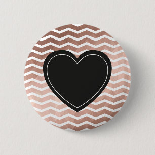 Badge Rond 5 Cm Rose gold zigzag black heart chic girl pinback
