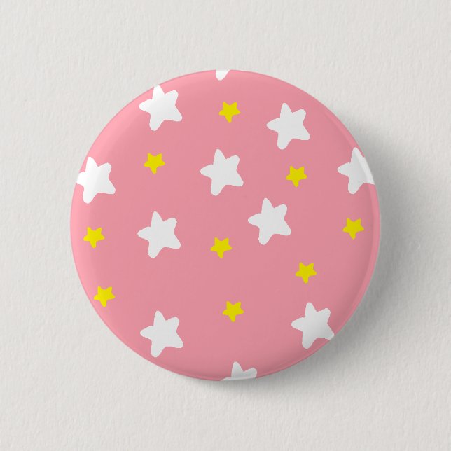 Badge Rond 5 Cm Rose heureux d'étoiles (Devant)