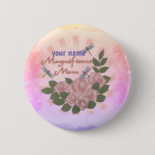 Badge Rond 5 Cm Rose Magnifique coutume maman (Devant)