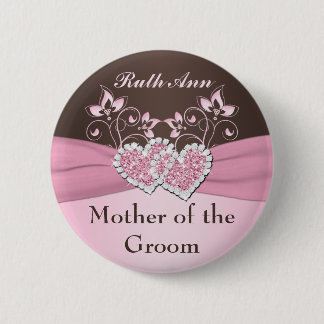 Badge Rond 5 Cm Rose, mère florale de brun du Pin de marié