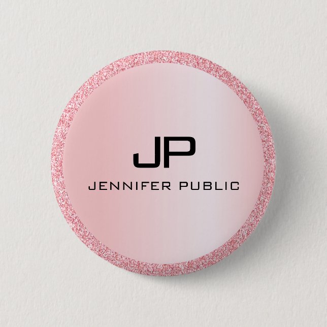 Badge Rond 5 Cm Rose monogramme Parties scintillant or Look Modèle (Devant)