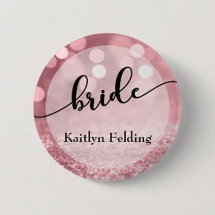 Badge Rond 5 Cm Rose Parties scintillant or Bokeh & Typographie Br