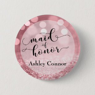Badge Rond 5 Cm Rose Parties scintillant or Bokeh & Typographie Ma