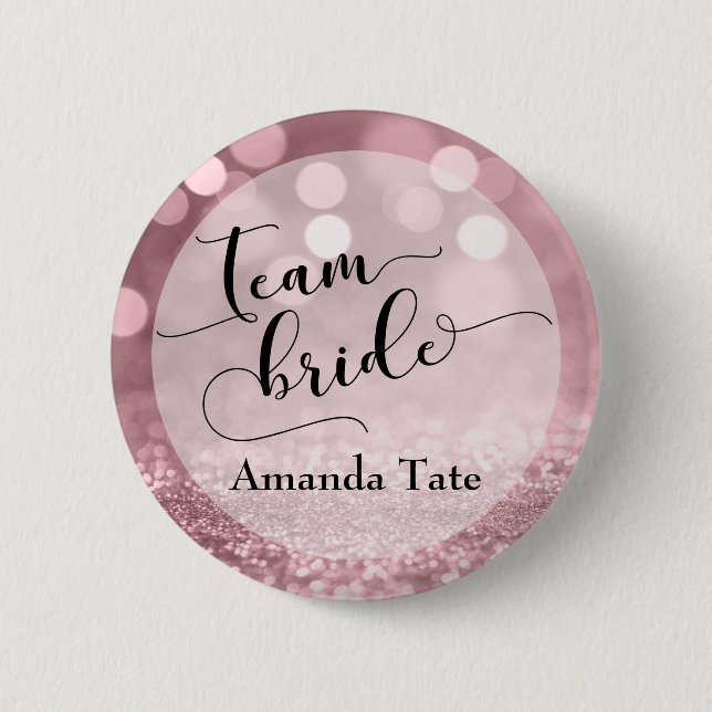Badge Rond 5 Cm Rose Parties scintillant or Bokeh Typography Team  (Devant)