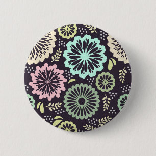 Badge Rond 5 Cm Rose pastel doux et fleur turquoise Vintage Botani