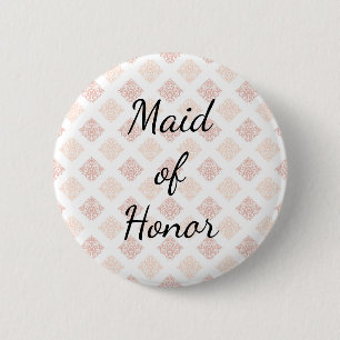 Badge Rond 5 Cm Rose Pêche Damassé Demoiselle d'Honneur