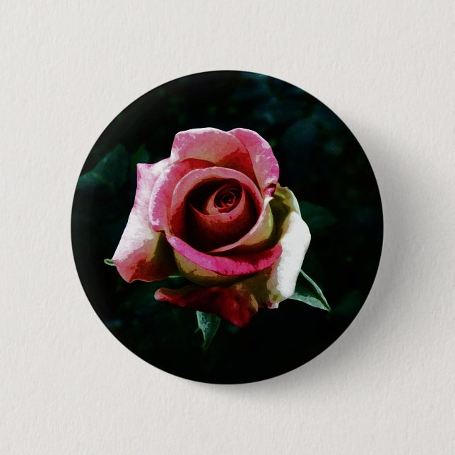 Badge Rond 5 Cm Rose peint à l'huile (Devant)
