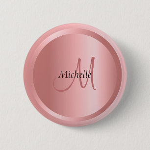 Badge Rond 5 Cm Rose personnalisé Monogramme or Modèle élégant