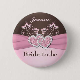 Badge Rond 5 Cm Rose, Pin floral de future mariée de brun