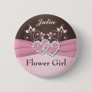 Badge Rond 5 Cm Rose, Pin junior floral de demoiselle de honneur