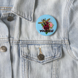 Badge Rond 5 Cm Rose radiant et douce abeille, abeille-toi Postca