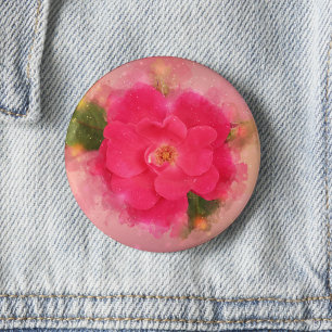 Badge Rond 5 Cm Rose roseau Aquarelle florale