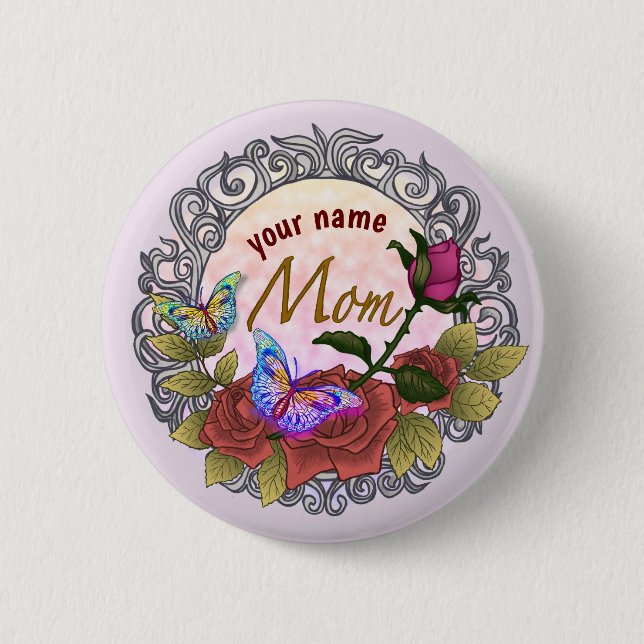 Badge Rond 5 Cm Rose Rosebud Maman personnalisée (Devant)