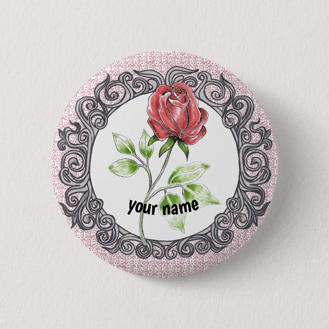 Badge Rond 5 Cm Rose rouge   (Devant)