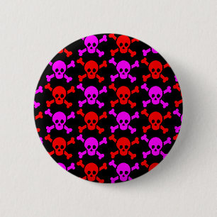 BADGE ROND 5 CM ROSE ROUGE DE CRÂNES GOTHIQUES
