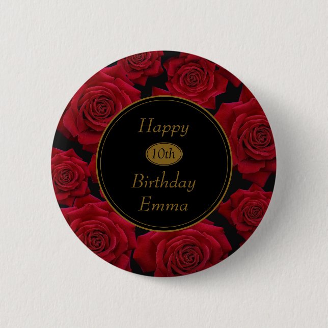 Badge Rond 5 Cm Rose rouge élégant tout anniversaire d'âge (Devant)