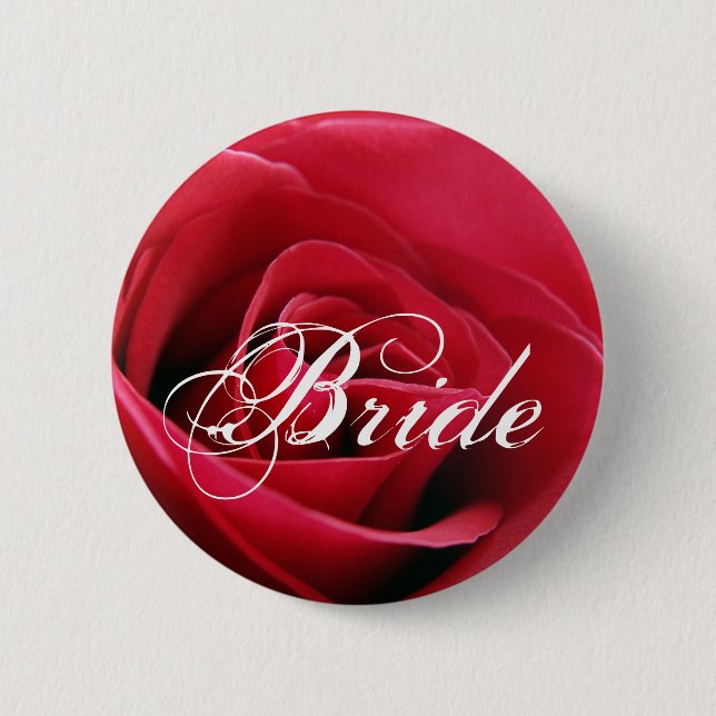 Badge Rond 5 Cm rose rouge, jeune mariée (Devant)