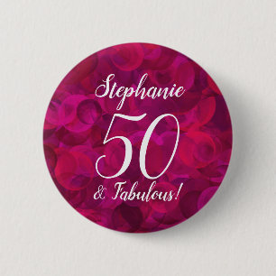 Badge Rond 5 Cm Rose rouge rose 50 et fabuleuse fête d'anniversai